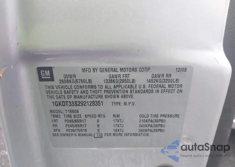 2009 GMC Envoy Sle из США, поврежденный, VIN 1GKDT33S292128351